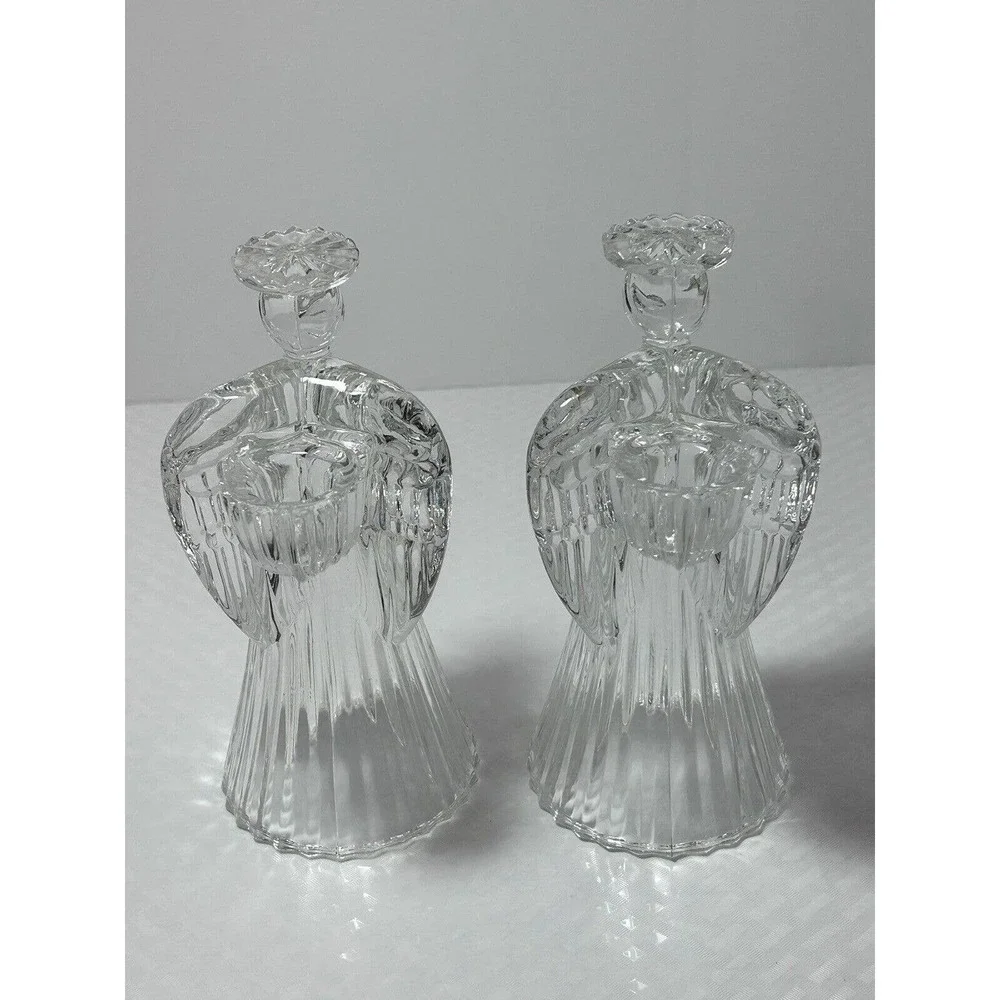 Vintage Lead Crystal‎ Praying Angels Glass Candlestick Candle Holders